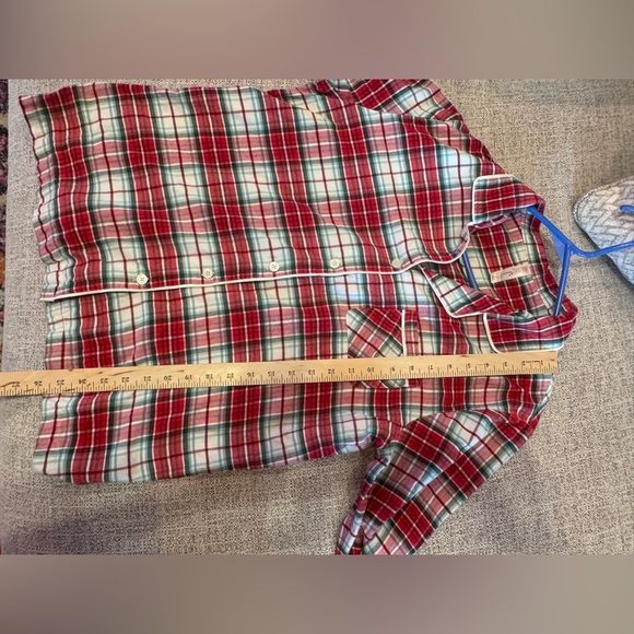 Gillian & O’Malley Red White  Plaid Flannel Pajamas Button Down Top Pants Sz L - Picture 9 of 16